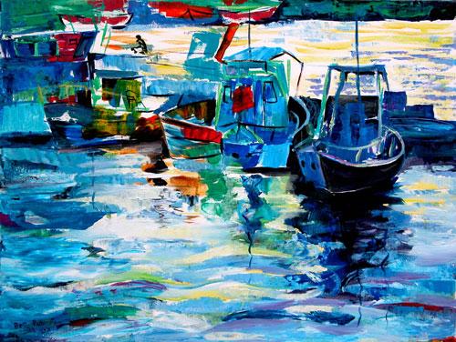 israeli painting,painting for home design,oil on canvas,fishing boats,seascape