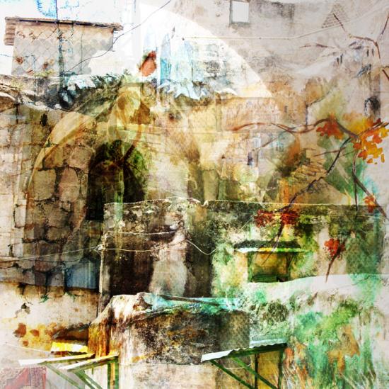 Israeli landscape, painting of Jerusalem landscape, mood painring on canvas, for home design, mixed media, digital media 