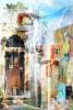 painting of Israeli landscape, old jaffa, street, old town,for home design 